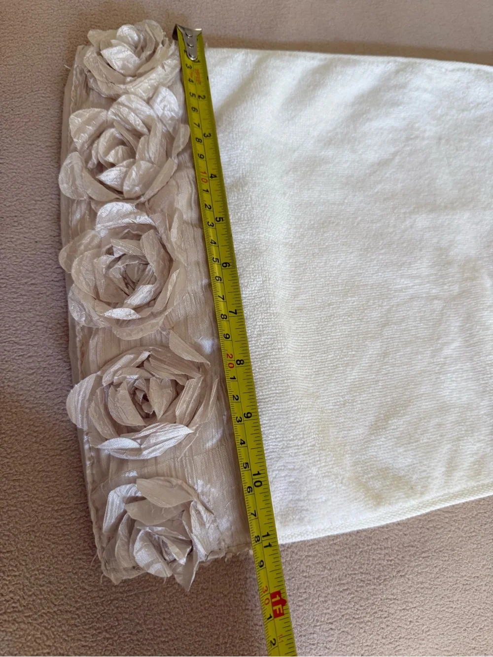 Croscill Home Ivory Hand Towels Set of 2 3D Rose Rosettes Embellished Shabby